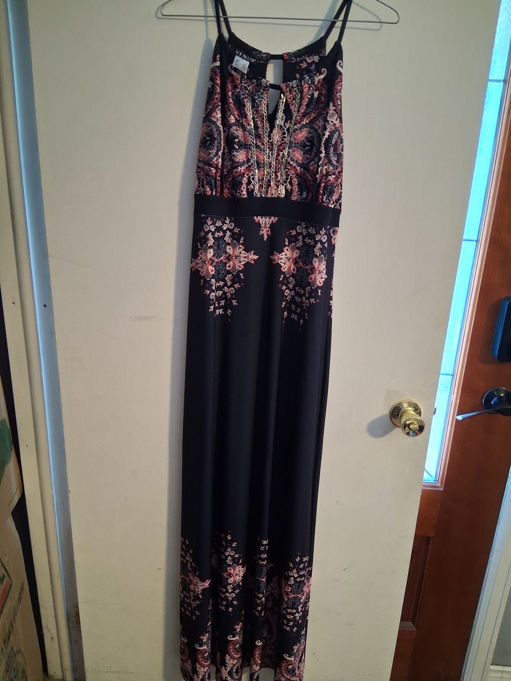 VENUS Black Maxi Dress with Pink Paisley and Floral Print